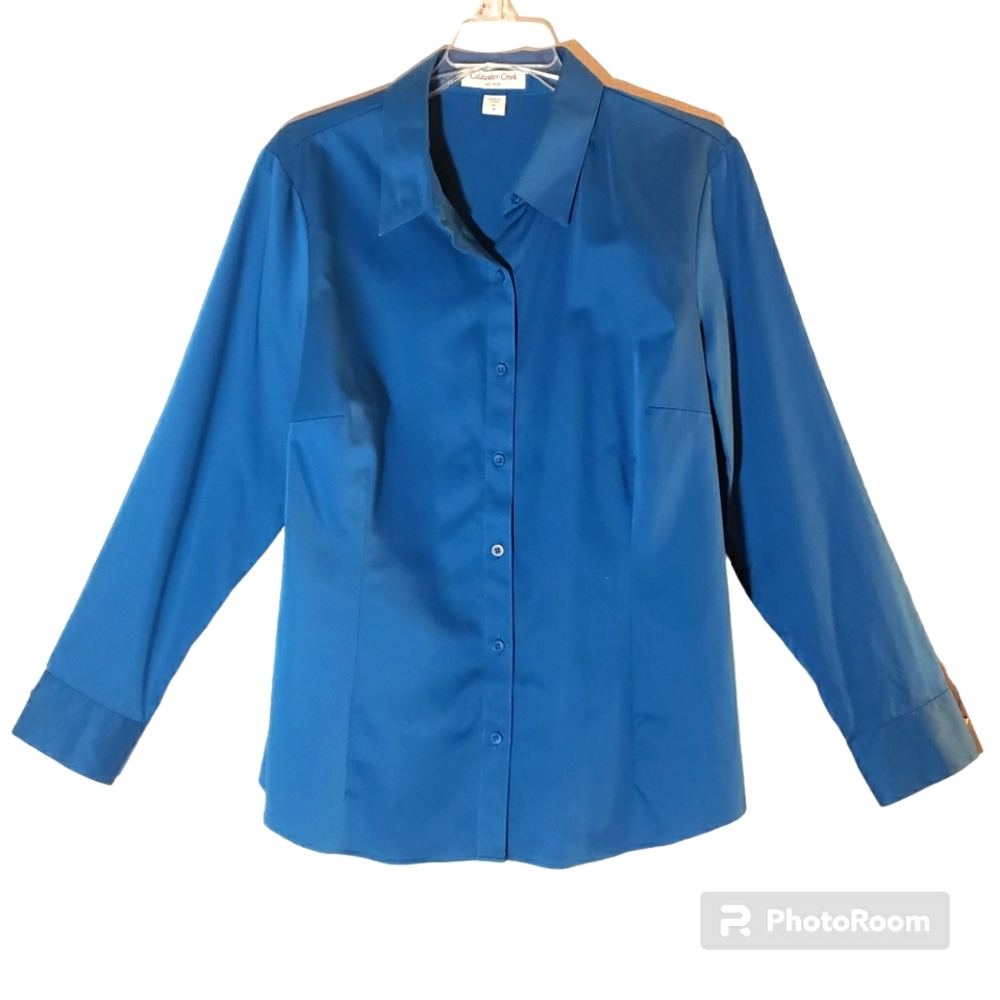 Coldwater Creek women's size 14 dark turquoise button down dress shirt. 1002